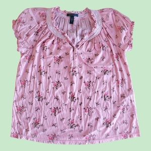 Lauren Ralph Lauren Pink Floral Monogrammed Top